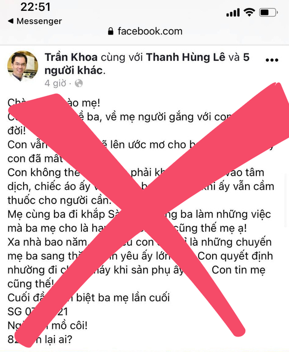   Thông tin giả trên Facebook Trần Khoa  