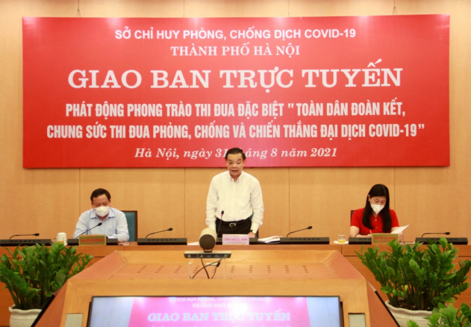 Ông Chu Ngọc Anh phát biểu tại cuộc giao ban trực tuyến tại Sở Chỉ huy phòng chống dịch Covid-19 thành phố Hà Nội.