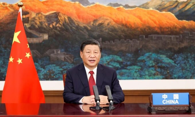   Chủ tịch Trung Quốc Tập Cận Bình phát biểu tại Bắc Kinh qua video trong cuộc họp thứ 76 của Đại hội đồng Liên Hợp Quốc hôm 21/9. Ảnh: Xinhua.  