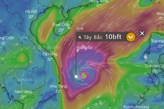   Dự báo của Windy, bão Rai sẽ mạnh nhất ở cấp 12 trên Biển Đông trong ngày 19/12.  