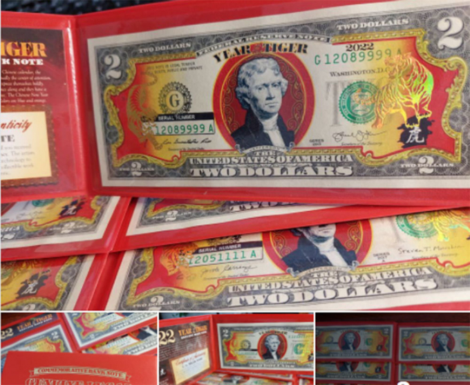 Tiền đô la in hình hổ lì xì Tết Nhâm Dần được rao bán ngập tràn trên chợ mạng