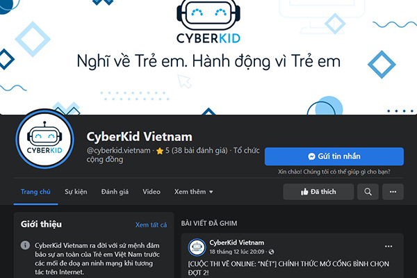         Trang fanpage chính thức của tổ chức CyberKid.         