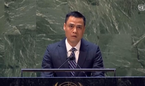   Đại sứ Đặng Hoàng Giang phát biểu tại Liên Hợp Quốc hôm 1/3. Ảnh: TTXVN.  
