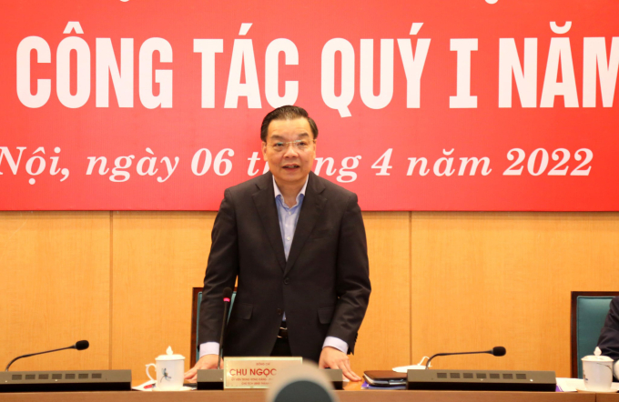   Chủ tịch UBND TP.Hà Nội Chu Ngọc Anh phát biểu tại hội nghị giao ban công tác quý I-2022 của TP. Ảnh: Phú Khánh.  