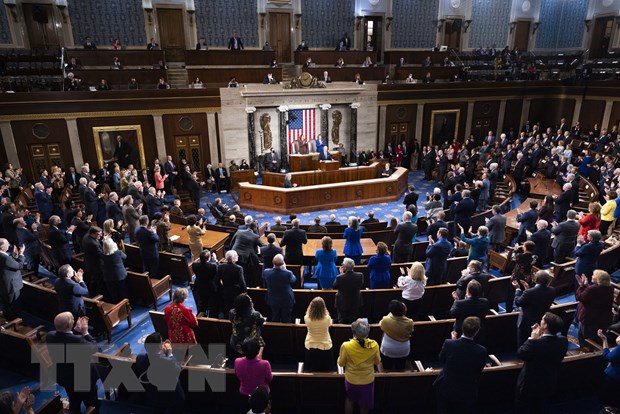   Toàn cảnh phiên họp Quốc hội Mỹ tại Washington, DC, ngày 1/3/2022. (Ảnh: AFP/TTXVN)  