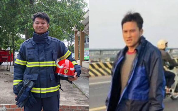   Trung úy Thái Ngô Hiếu, Phòng Cảnh sát phòng cháy chữa cháy và cứu nạn cứu hộ Công an tỉnh Đồng Nai (trái) và anh Nguyễn Đức Chính.  
