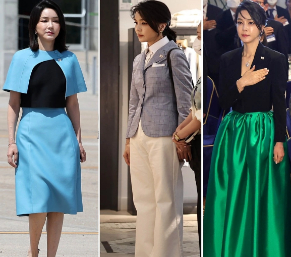           Một số bộ trang phục mà Đệ nhất phu nhân Kim Keon Hee mặc khi cùng chồng đến Tây Ban Nha tham dự Hội nghị thượng đỉnh NATO năm 2022. Ảnh: The Korea Times.          