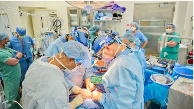         Một nhóm bác sĩ phẫu thuật tại NYU Langone Health cấy ghép tim heo vào một bệnh nhân tử vong vào ngày 6.7.2022         