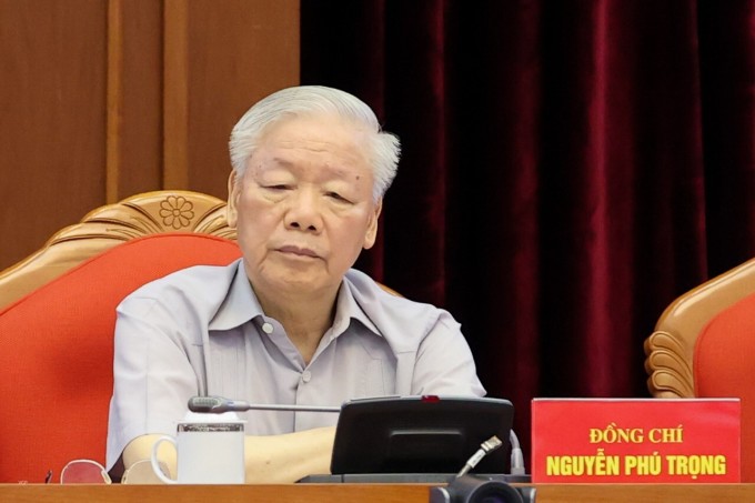   Tổng bí thư Nguyễn Phú Trọng tại Hội nghị tổng kết 10 năm phòng chống tham nhũng, tiêu cực do Bộ Chính trị chủ trì tổ chức, sáng 30/6/2022. Ảnh: Hoàng Phong  