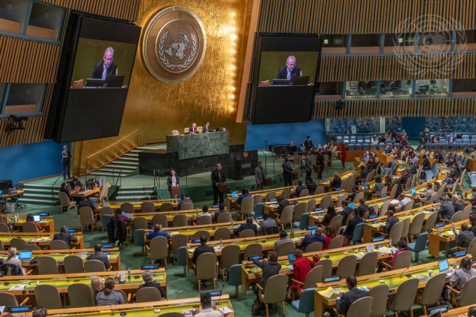   Toàn cảnh phiên họp bầu ra 14 thành viên Hội đồng Nhân quyền Liên Hợp Quốc nhiệm kỳ 2023-2025 ngày 11.10 tại Trụ sở Liên Hợp Quốc ở New York, Mỹ. Ảnh: UN  