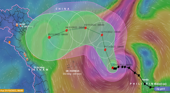   Vị trí và hướng di chuyển bão số 7 - Ảnh: VNDMS  