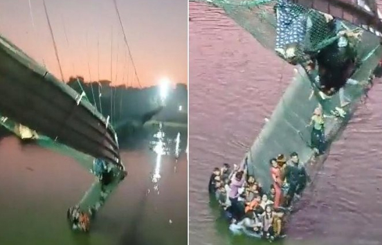   Cây cầu sập do không chịu được sức nặng của hàng trăm du khách. Ảnh: Twitter  