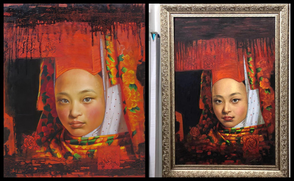   Tác phẩm Cô gái Dao Đỏ bản gốc (trái) và chép (phải).  