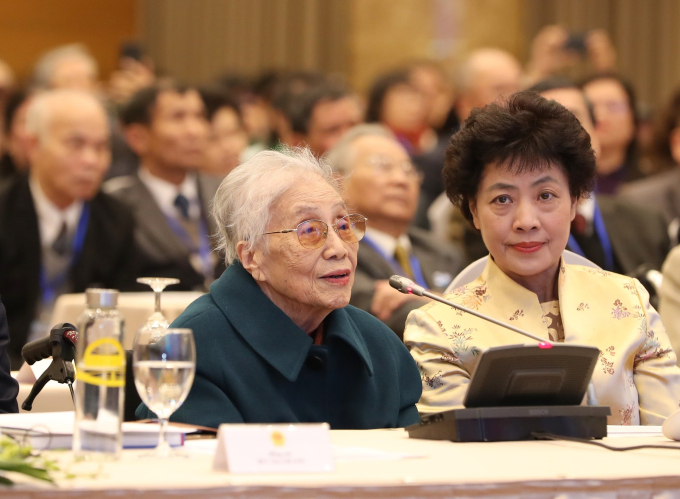   Nguyên Phó chủ tịch nước Nguyễn Thị Bình phát biểu tại lễ kỷ niệm. Ảnh: GIA HÂN  
