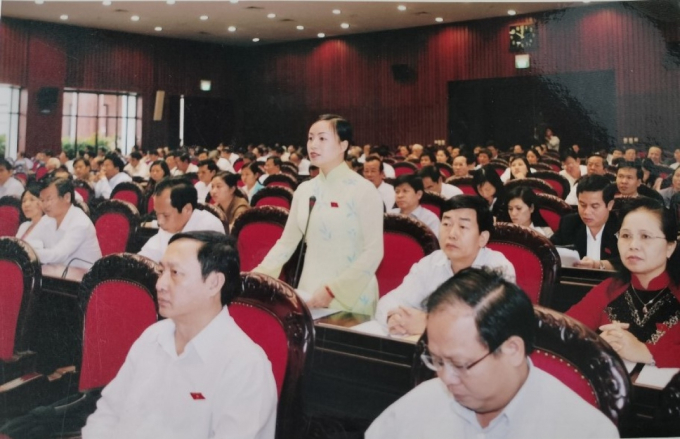 Bà Triệu Thị Bình trong một lần tham gia ý kiến trên diễn đàn Quốc hội.