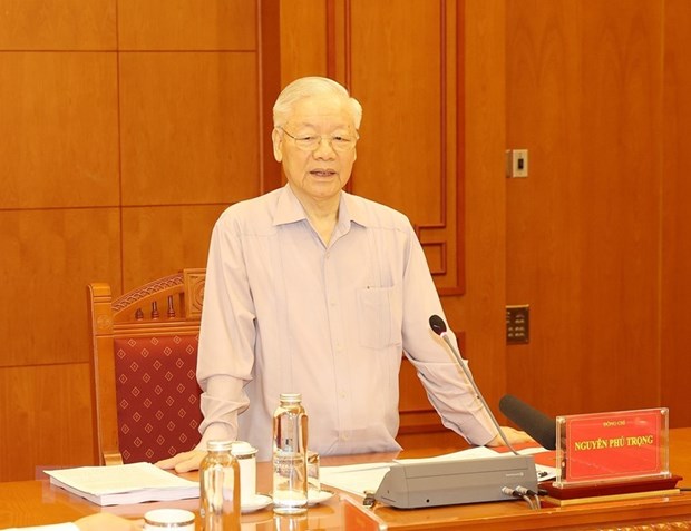 Tổng Bí thư Nguyễn Phú Trọng phát biểu chỉ đạo cuộc họp.(Ảnh: Trí Dũng/TTXVN)