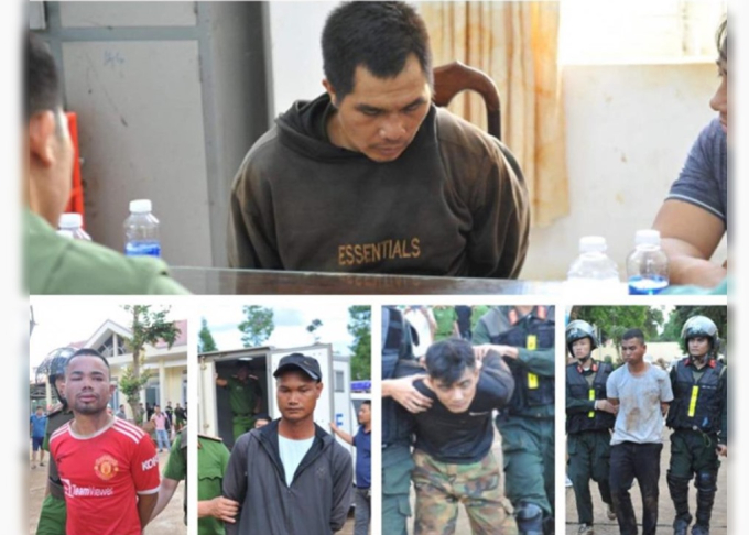 Nhóm đối tượng liên quan đến vụ việc tấn công vào hai trụ sở công an ở huyện Cư Kuin, tỉnh Đắk Lắk. Ảnh: CAND