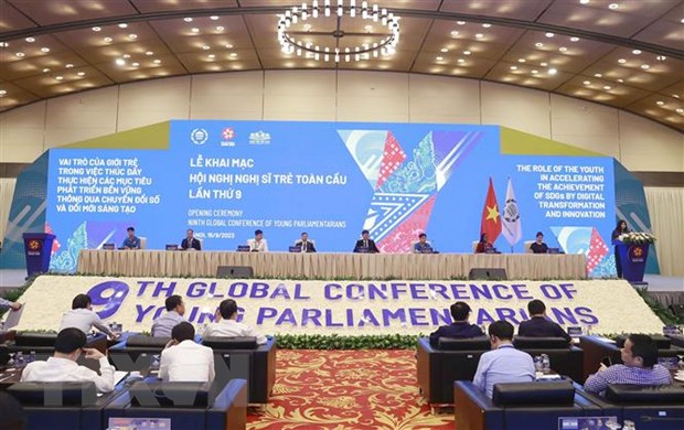 Quang cảnh buổi tổng duyệt Hội nghị Nghị sĩ trẻ toàn cầu lần thứ 9. (Ảnh: Doãn Tấn/TTXVN)