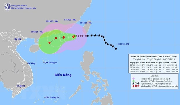   Hướng di chuyển của bão số 4. (Ảnh: TTXVN phát)  