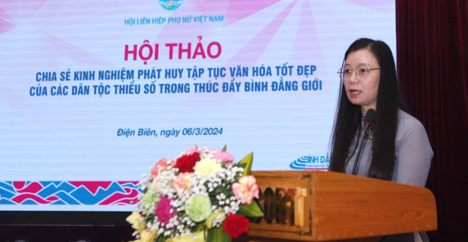   Phó Chủ tịch Hội LHPN Việt Nam Nguyễn Thị Thu Hiền phát biểu khai mạc Hội thảo  
