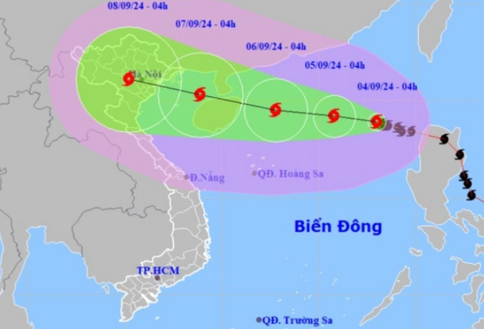   Dự báo vị trí và hướng di chuyển của bão số 3. Nguồn: Trung tâm Dự báo khí tượng thủy văn quốc gia  