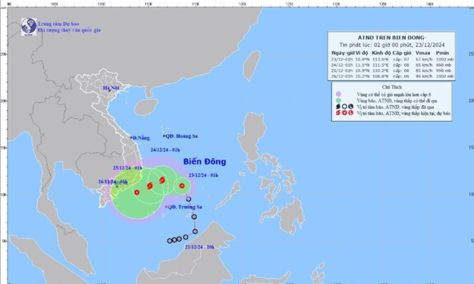 Thời tiết hôm nay: Áp thấp nhiệt đới có khả năng mạnh lên thành bão. Ảnh: nchmf.gov.vn