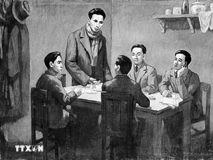 Từ ngày 6/1-7/2/1930, Hội nghị hợp nhất các tổ chức Cộng sản thành lập Đảng Cộng sản Việt Nam họp ở bán đảo Cửu Long, thuộc Hong Kong (Trung Quốc) dưới sự chủ trì của đồng chí Nguyễn Ái Quốc thay mặt cho Quốc tế Cộng sản. (Ảnh: Tranh tư liệu-TTXVN phát).