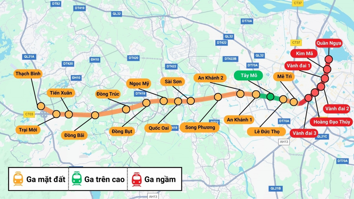   Metro số 5 (Văn Cao – Hòa Lạc) – tuyến huyết mạch kết nối trung tâm với hành lang đô thị phía Tây.  