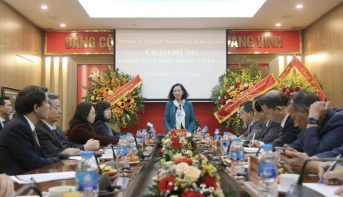 Ủy viên Bộ Chính trị, Thường trực Ban Bí thư, Trưởng Ban Tổ chức Trung ương Trương Thị Mai phát biểu tại Ban Bảo vệ, chăm sóc sức khỏe cán bộ Trung ương.