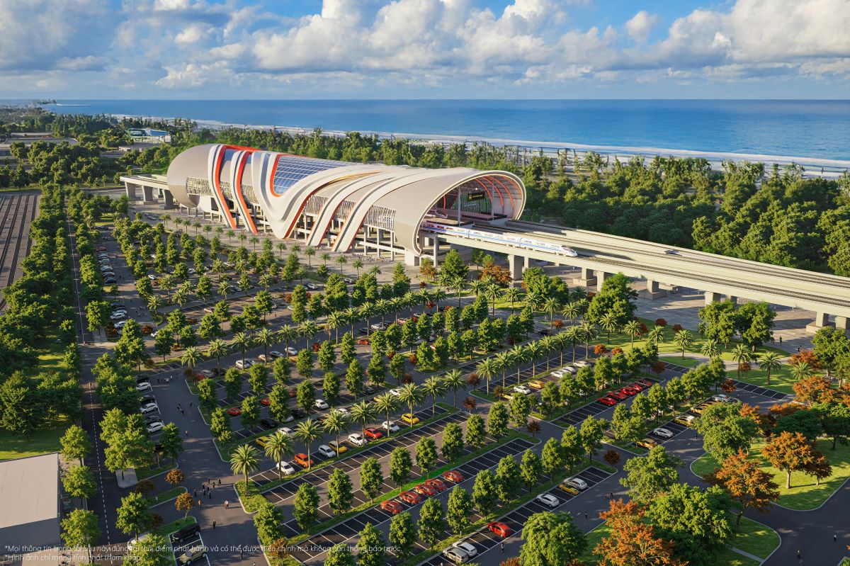 Ga depot tuyến đường sắt tốc độ cao Bến Thành - Cần Giờ nằm ngay cửa ngõ khu Vịnh Ngọc (Ảnh phối cảnh: Vinhomes)