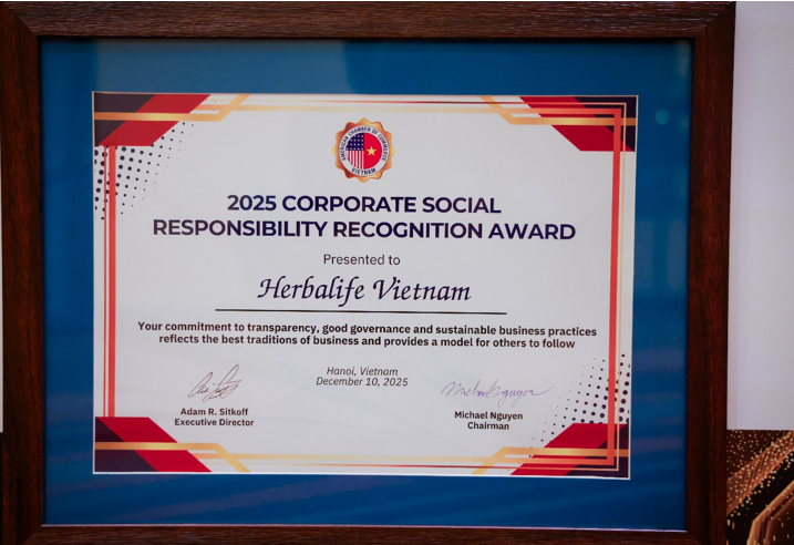 Herbalife Việt Nam được trao giải thưởngTrách Nhiệm Xã Hội Doanh Nghiệp của AmCham lần thứ tám liên tiếp