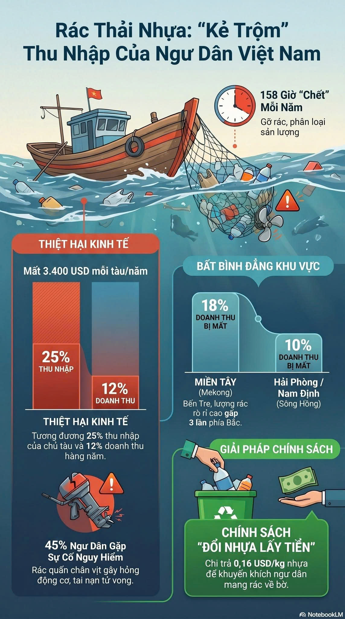 Lần đầu lượng hóa thiệt hại kinh tế - xã hội do rác thải nhựa đại dương đối với ngư dân Việt Nam