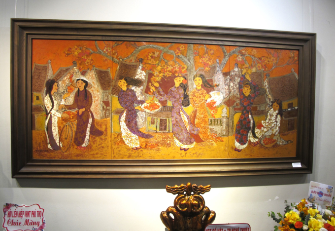 Tác phẩm “Ký ức Hà Nội ngày xa” (sơn mài) của họa sĩ Nguyễn Thành Việt. Ảnh: L.Q.V
