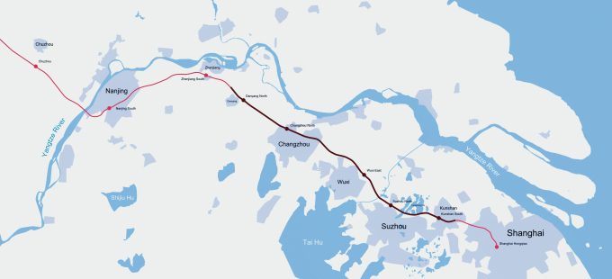 Cầu Đan Dương - Côn Sơn bắc qua 5 thành phố, bắt đầu từ Đan Dương, đi qua Thường Châu, Vô Tích, Tô Châu và kết thúc ở Côn Sơn, với tổng chiều dài 164,851 km. Ảnh: Constas