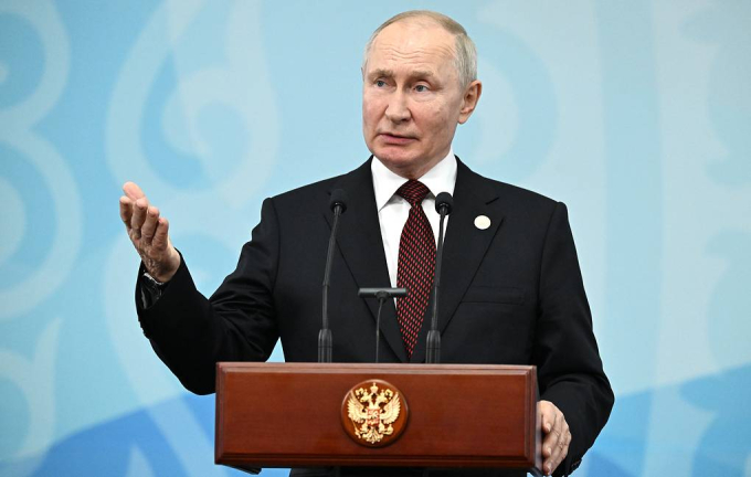 Tổng thống Putin phát biểu trước hội nghị các nhà lãnh đạo Cộng đồng các quốc gia độc lập (CIS) tại Kyrgyzstan. Ảnh: TASS