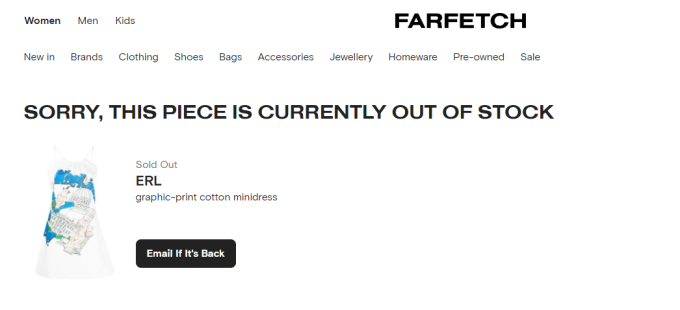 Website của FARFETCH thông báo ''sold out'' chiếc váy của Jennie  