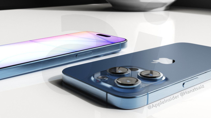 Hình ảnh phác hoạ iPhone 15 Pro Max với tuỳ chọn màu xanh. (Ảnh: AppleInsider x Hanztsaiz)