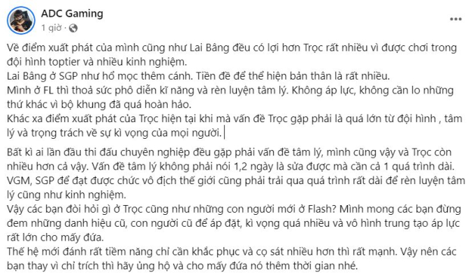 ADC cổ vũ đàn em và xoa dịu cộng đồng nên cho lứa trẻ thêm thời gian