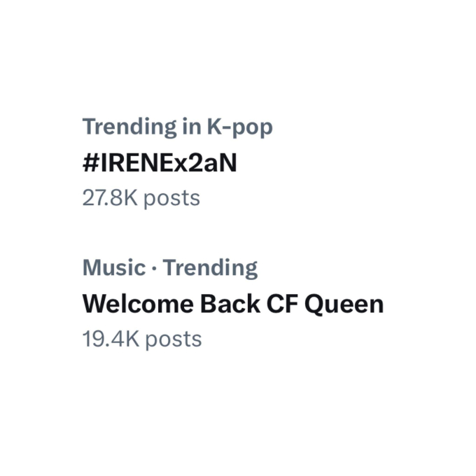 Hashtag #Irenex2aN và tagline Welcome Back CF Queen lọt top trending 