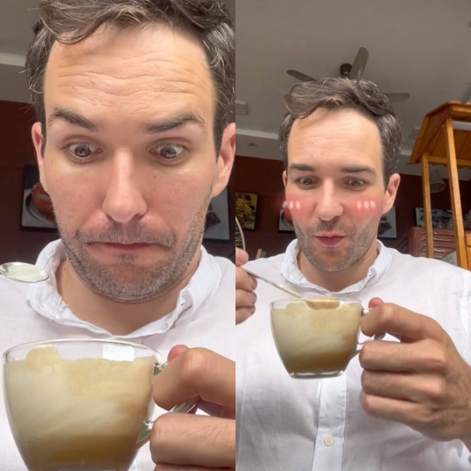 Anh chàng Will cực kỳ thích thú khi thử cà phê muối Huế (Nguồn: TikTok @Will in Vietnam)