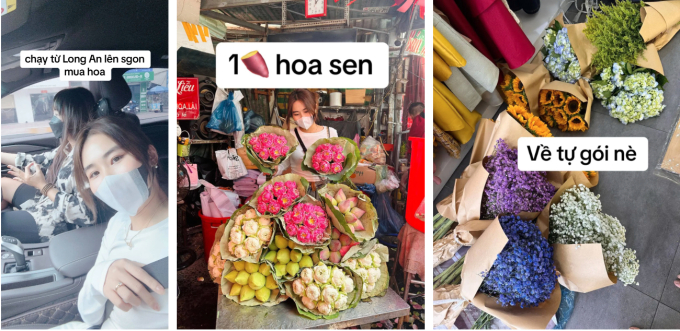 Để tối ưu chi phí, Hoàng Huyền Trang từ quê lên Sài Gòn đến chợ đầu mối để mua hoa và mang về tự gói, set-up. 