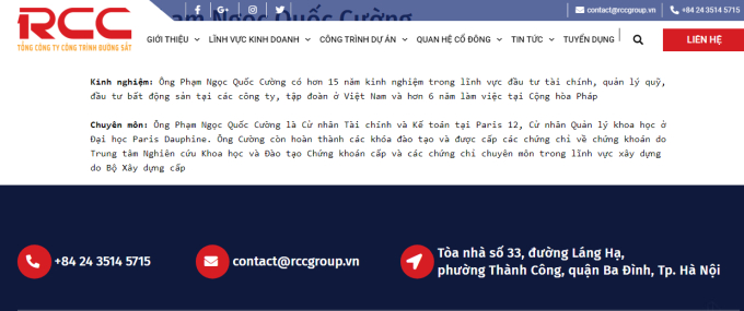 Thông tin giới thiệu về ông Phạm Ngọc Quốc Cường trên website của RCC.