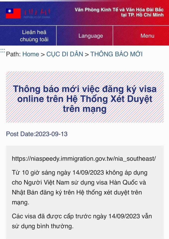 Đài Loan (Trung Quốc) siết chặt quy định cấp e-visa với du khách Việt
