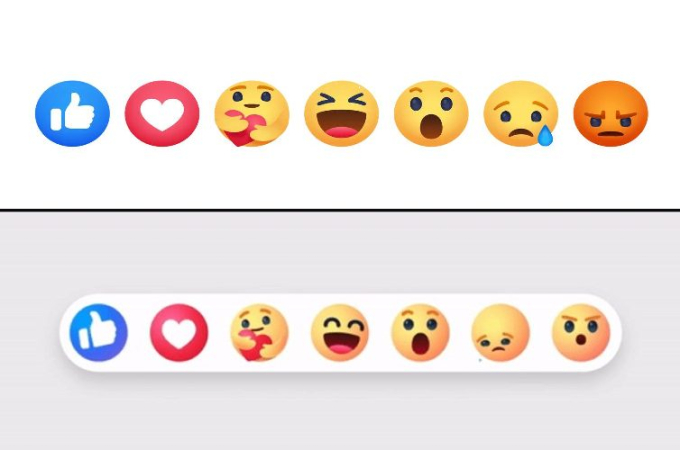 Biểu tượng cảm xúc mới của Facebook (dưới) so với phiên bản trước (trên)