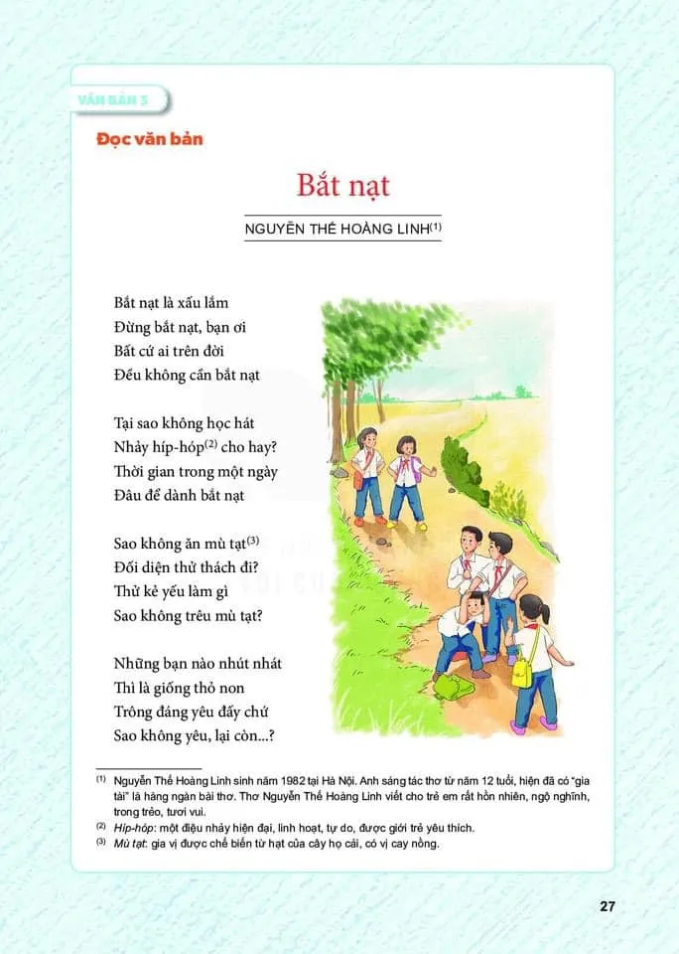 Nội dung bài thơ Bắt nạt trong sách giáo khoa ngữ văn lớp 6 