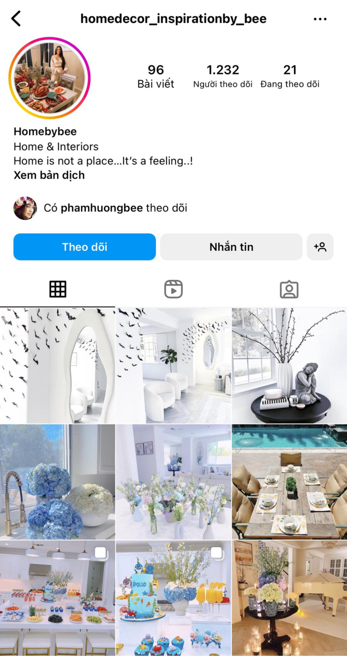 Tài khoảng Instagram chuyên đăng tải các hình ảnh decor nhà cửa của Phạm Hương.