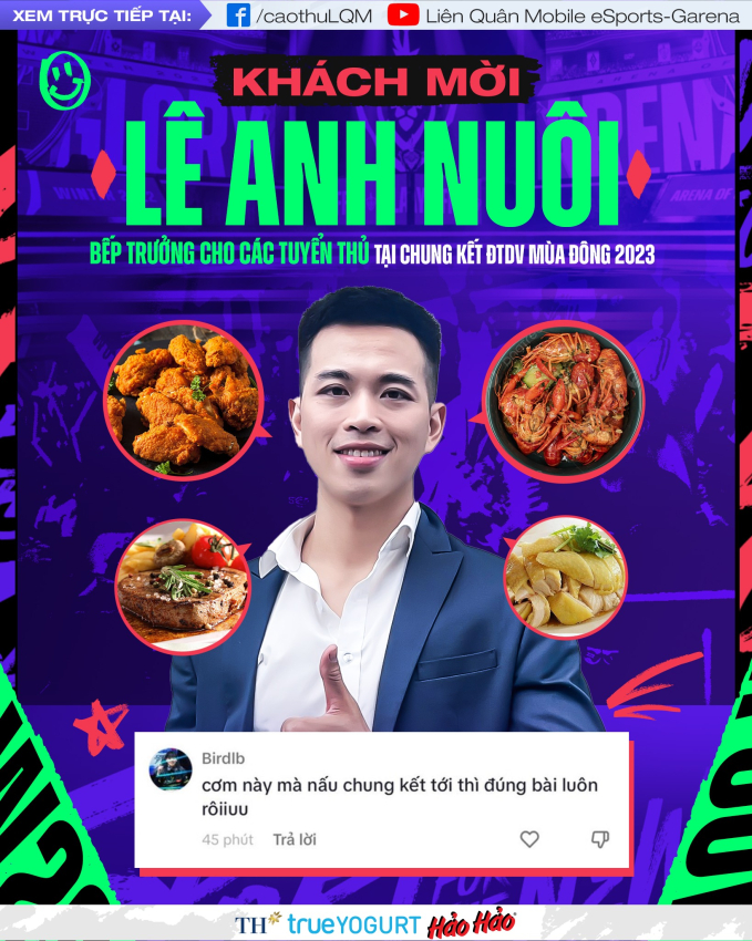 Điều ước buột miệng của BirdLB đã trở thành sự thật khi chính Lê Anh Nuôi sẽ là người chuẩn bị bữa ăn cho anh chàng này và các đồng đội trong ngày Chung kết ĐTDV 