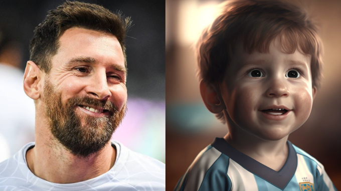Hình ảnh cực kỳ dễ thương khi nhỏ của Messi do AI phục dựng. Cậu bé trong ảnh có nhiều nét giống với Mateo, nhóc tì thứ 2 nhà Messi