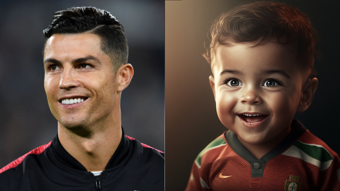 Cậu bé do AI mô phỏng có một số nét khác so với Ronaldo. Tuy nhiên, siêu sao người Bồ có thể hài lòng vì độ đáng yêu của cậu bé