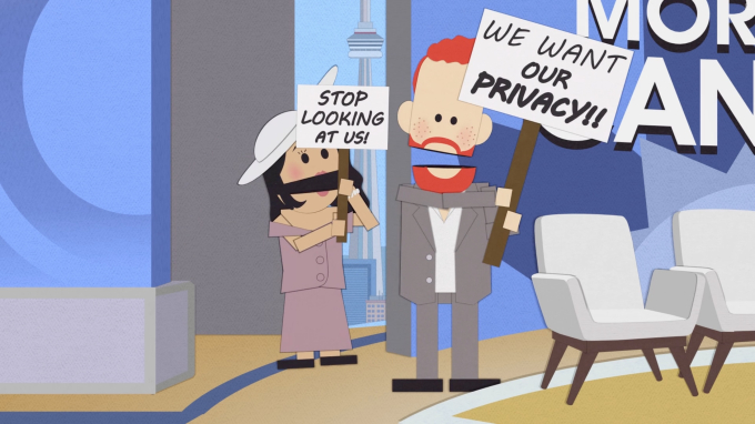 Hình ảnh của cặp đôi nhà Sussex trong một tập của loạt phim hoạt hình South Park 